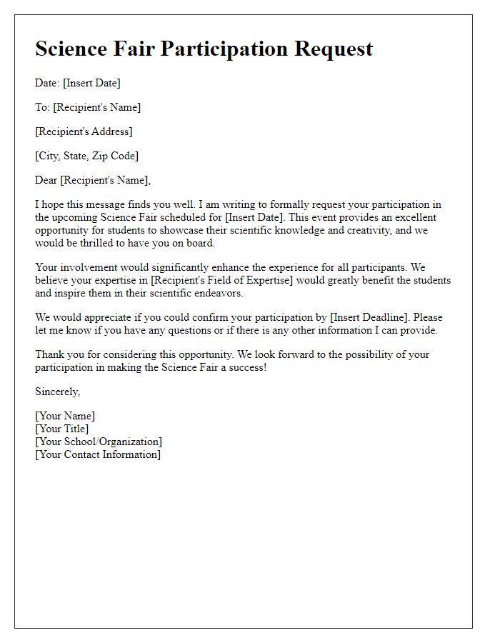 Letter template of participation request for science fair