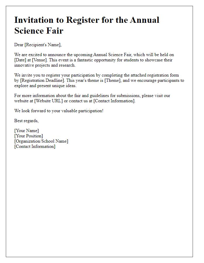 Letter template of registration invitation for science fair