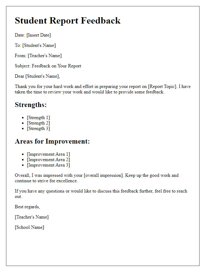 Letter template of student report feedback