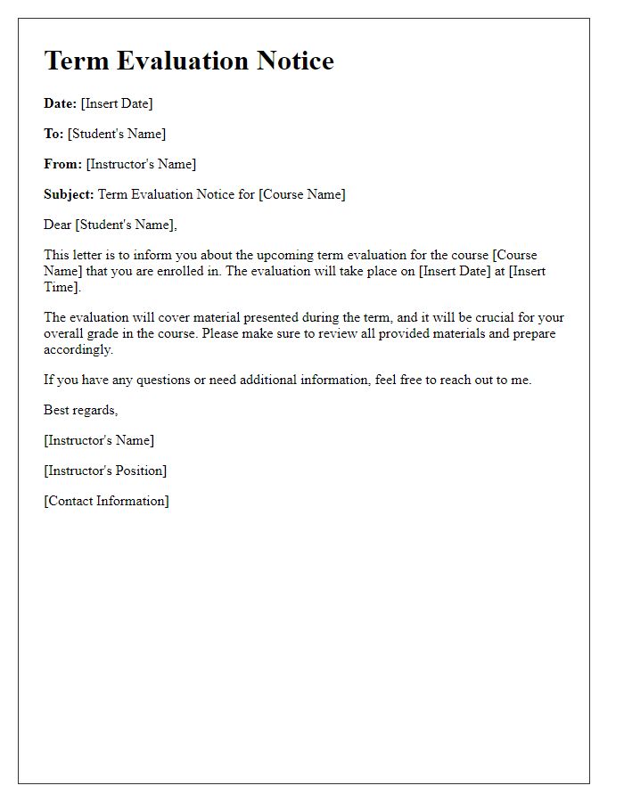 Letter template of term evaluation notice