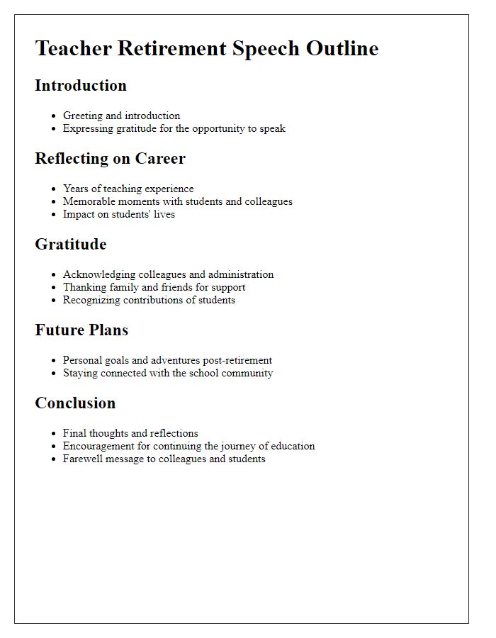 Letter template of teacher retirement speech outline for event