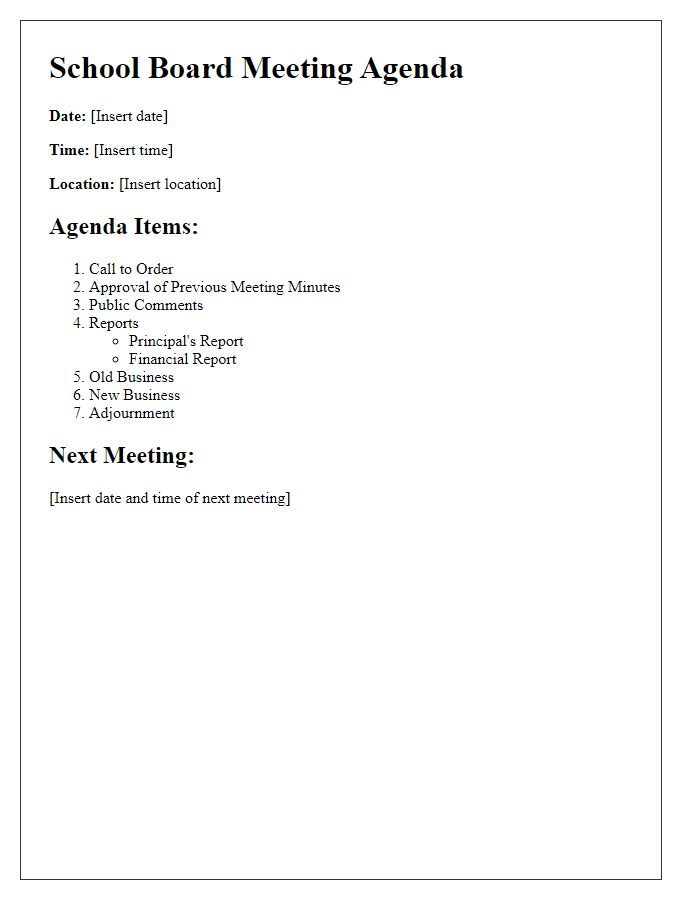 Letter template of agenda for school board meeting