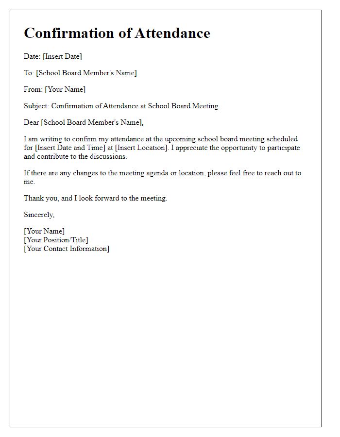 Letter template of confirmation for school board meeting attendance