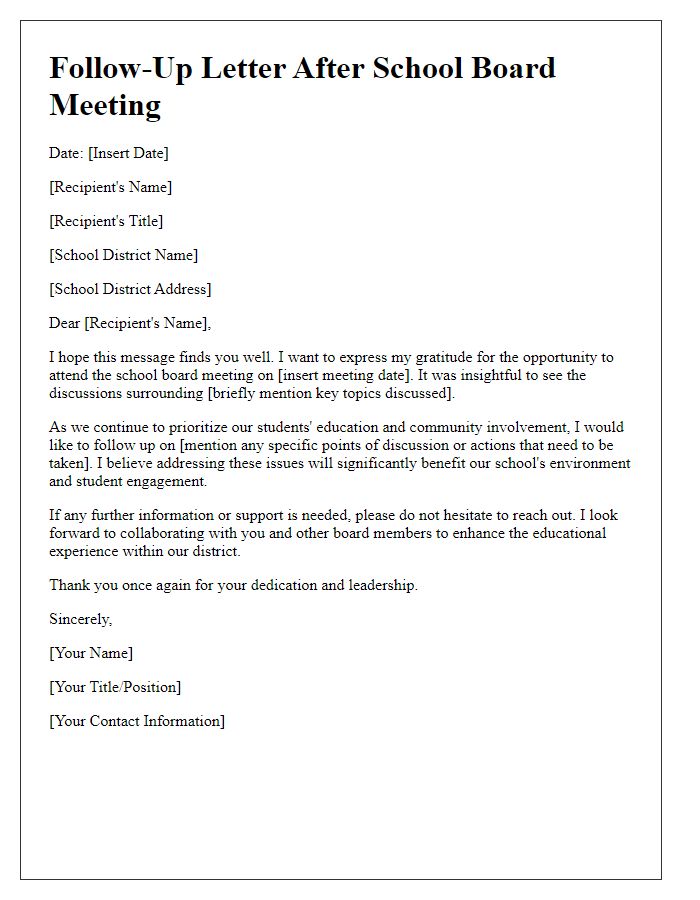 Letter template of follow-up after school board meeting