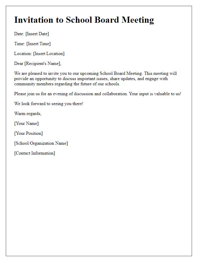 Letter template of invitation to school board meeting