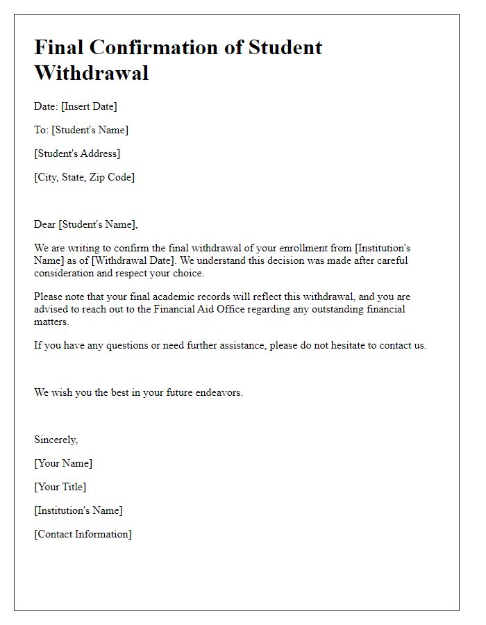 Letter template of Final Confirmation of Student Withdrawal