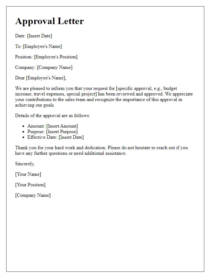 Letter template of approval for a sales team member