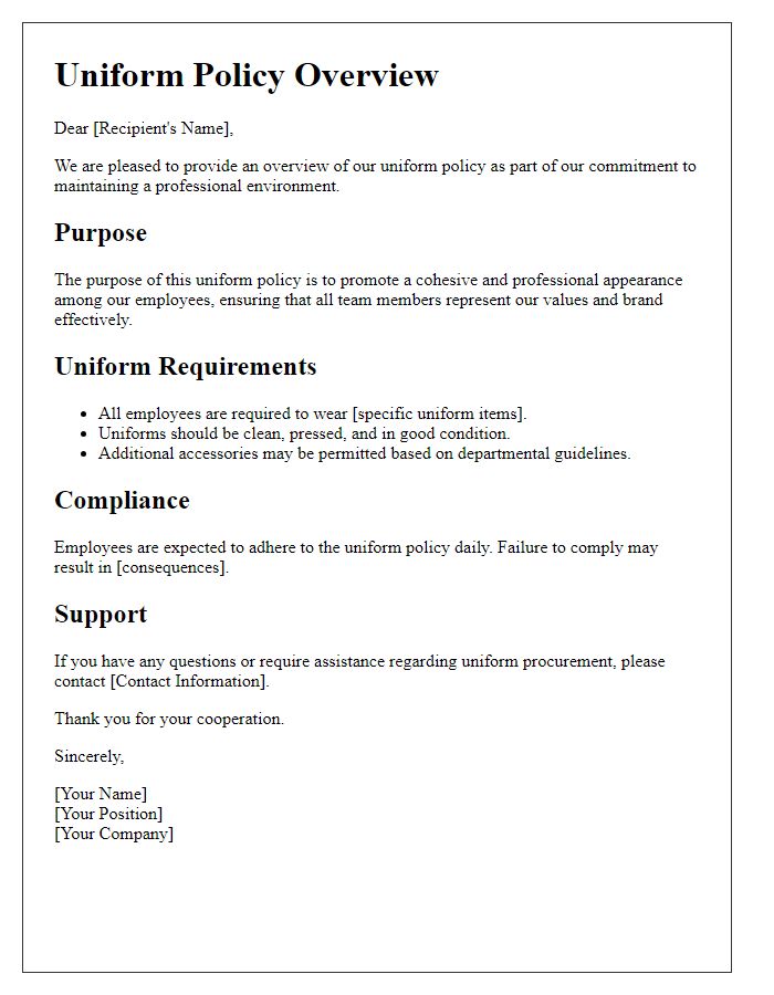 Letter template of uniform policy overview