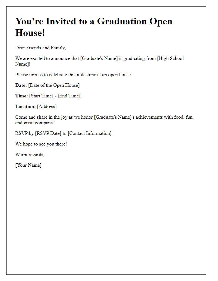 Letter template of open house invitation for high school graduation