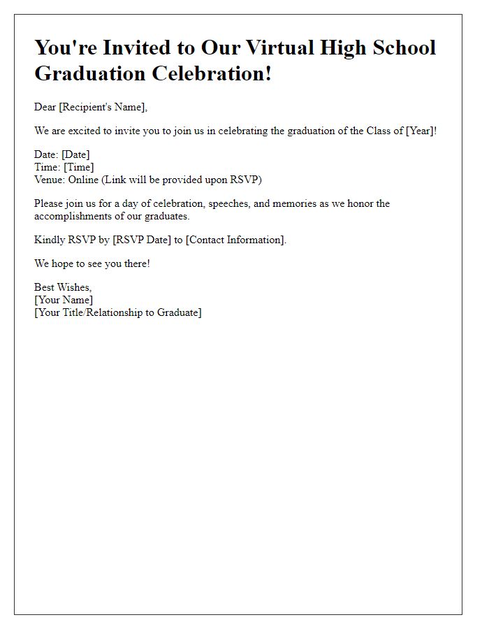 Letter template of virtual high school graduation celebration invitation