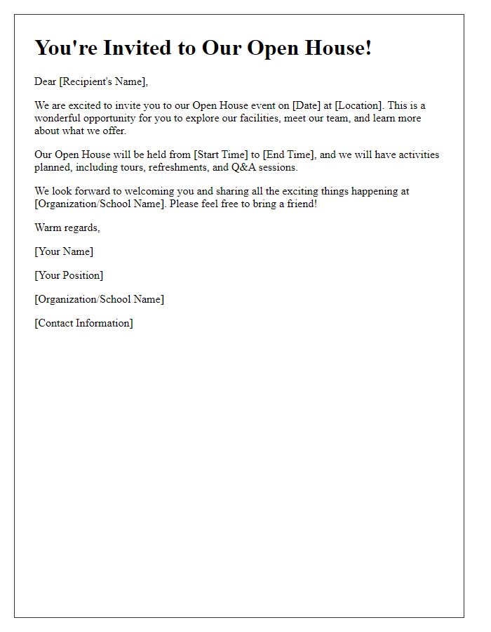 Letter template of introduction for open house event