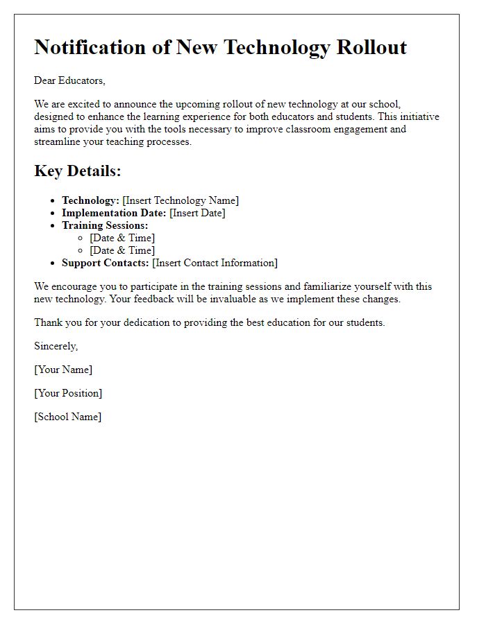 Letter template of new technology rollout notification for educators