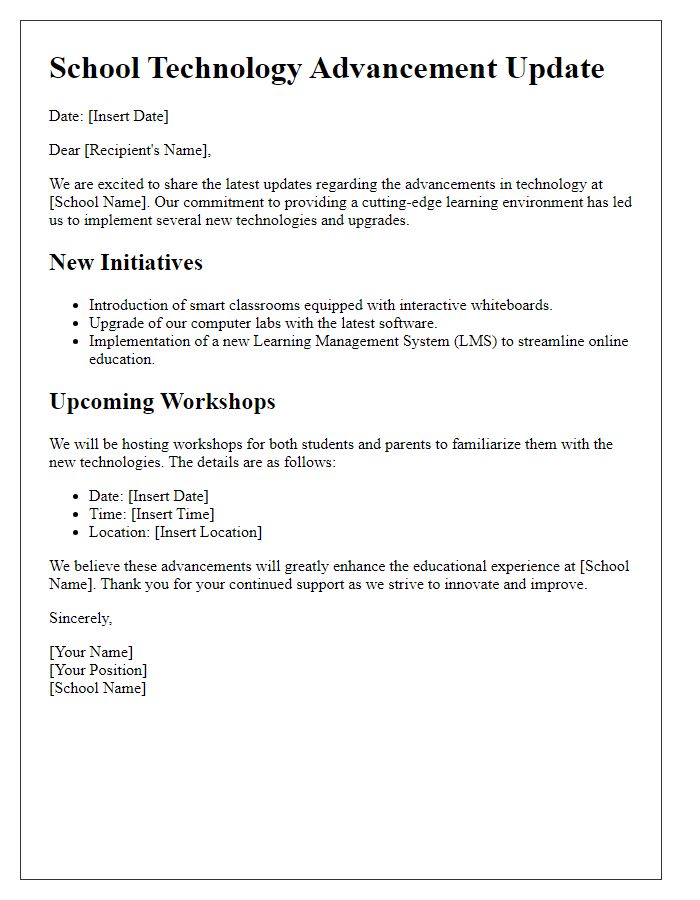 Letter template of school technology advancement update