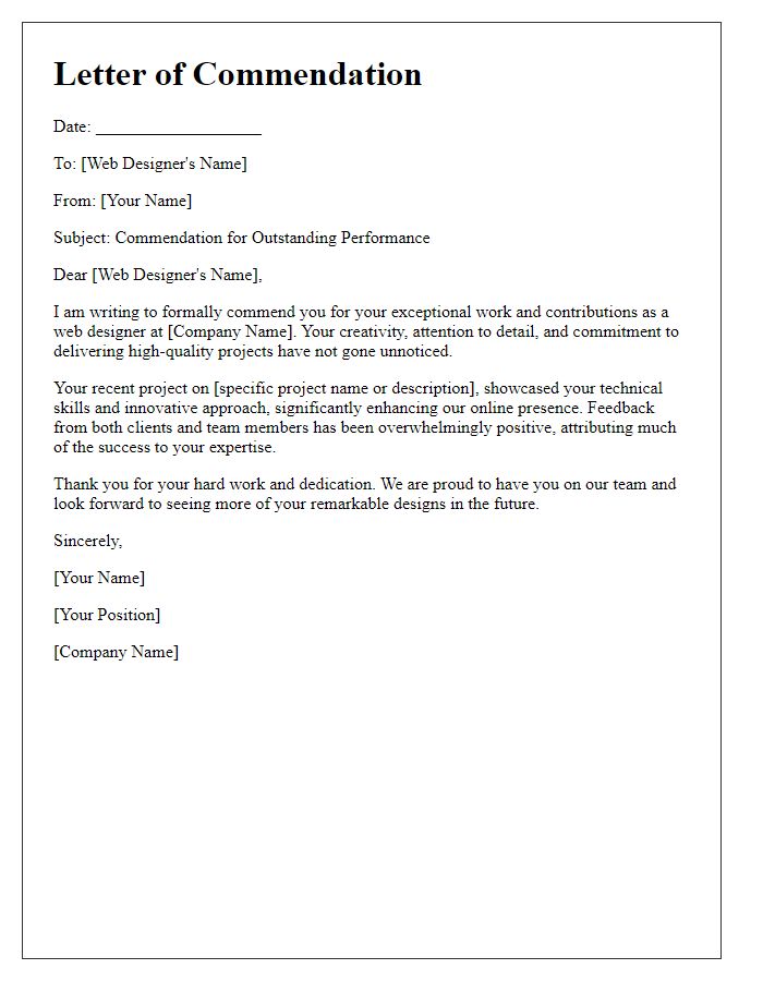 Letter template of commendation for a proficient web designer.