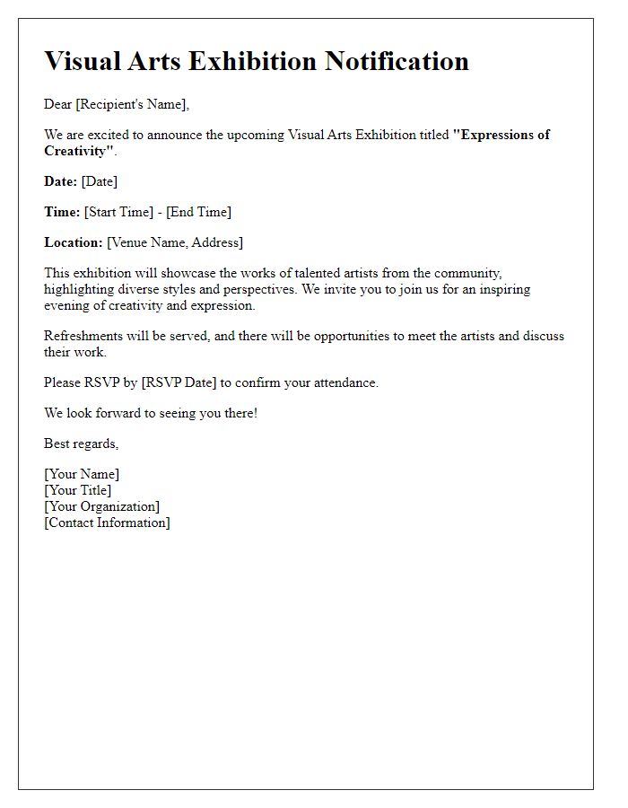 Letter template of Visual Arts Exhibition Alert