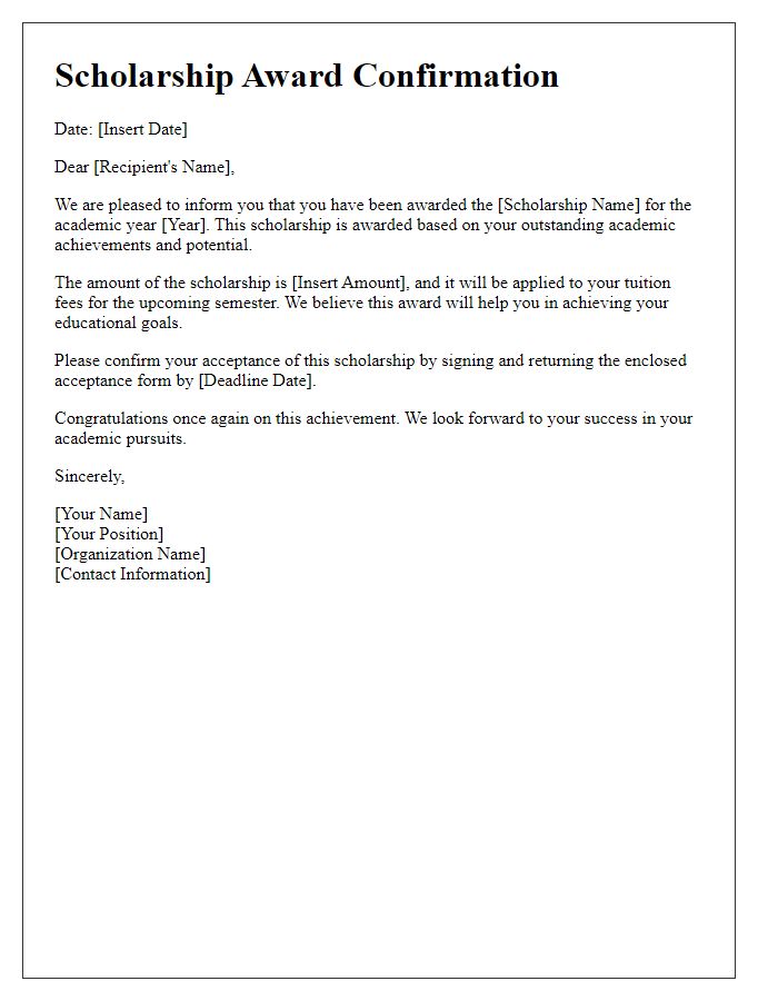 Letter template of scholarship award confirmation