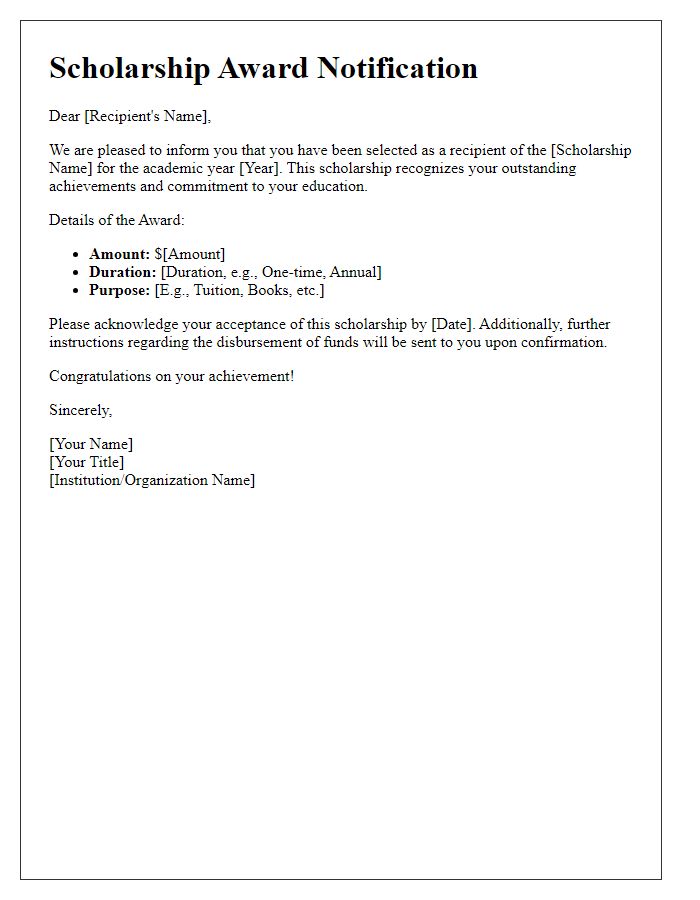 Letter template of scholarship award information