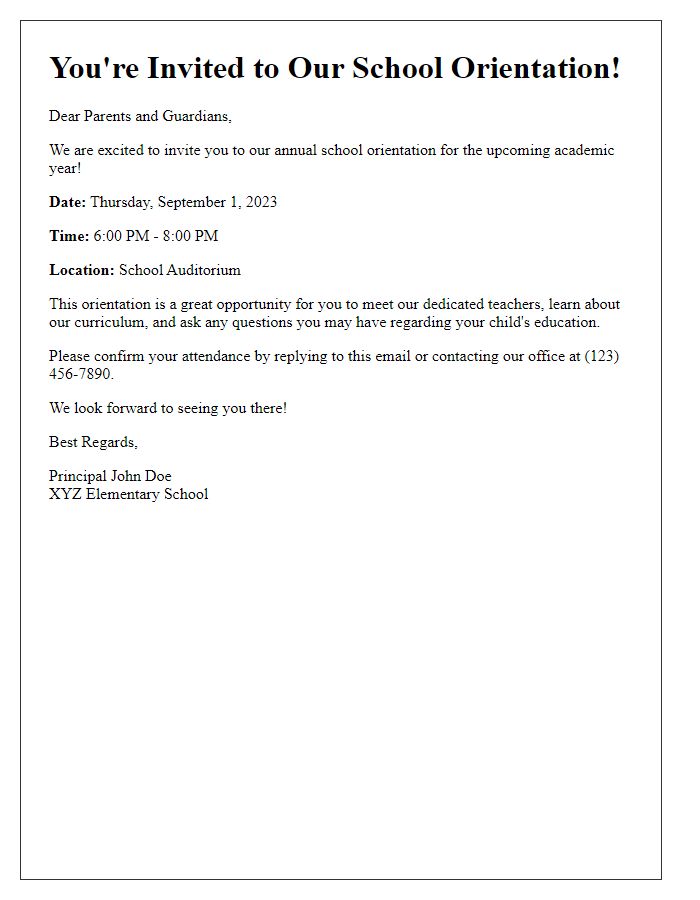 Letter template of school orientation invitation