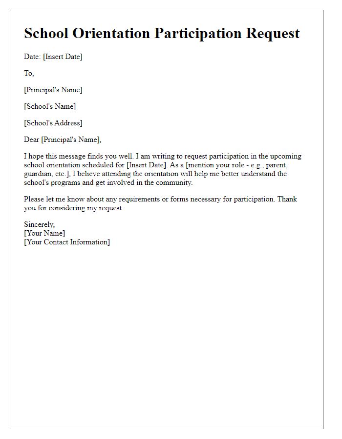 Letter template of school orientation participation request