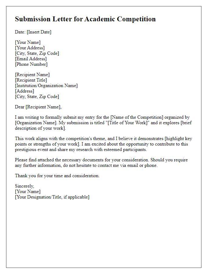 Letter template of submission for academic competition