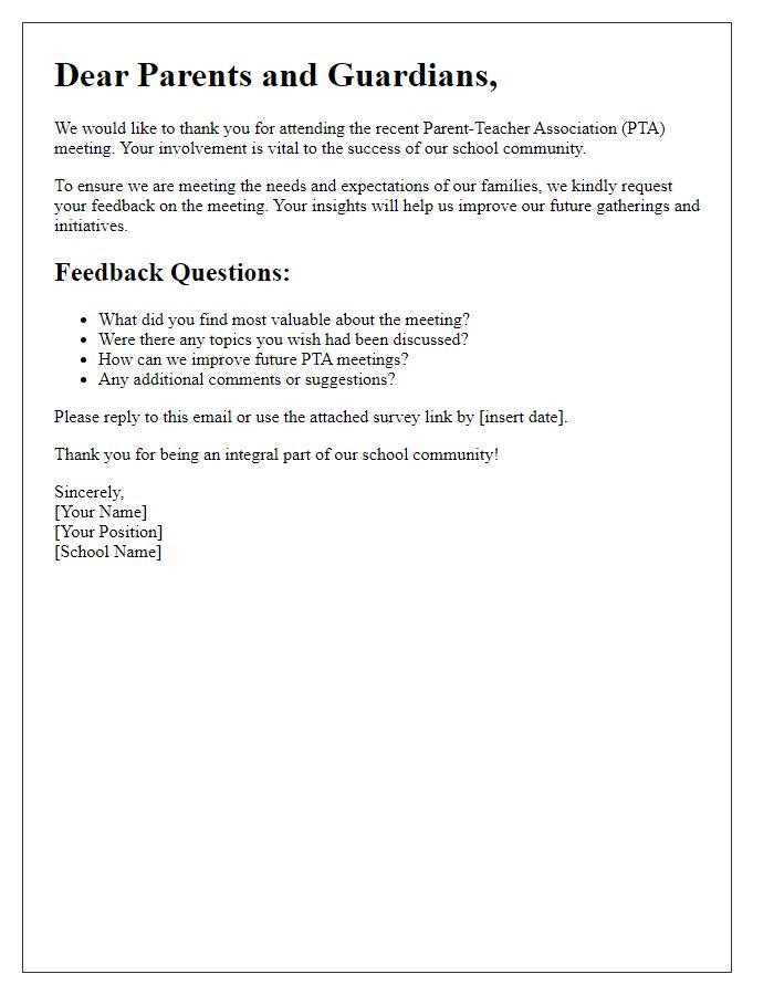 Letter template of feedback request post parent-teacher association meeting