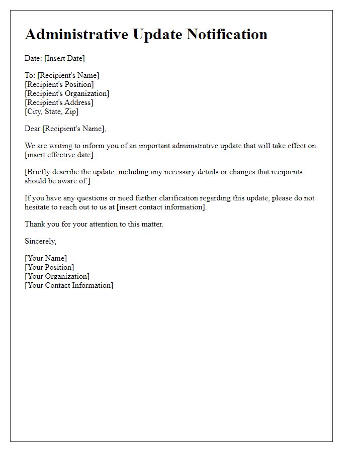 Letter template of administrative update notification.