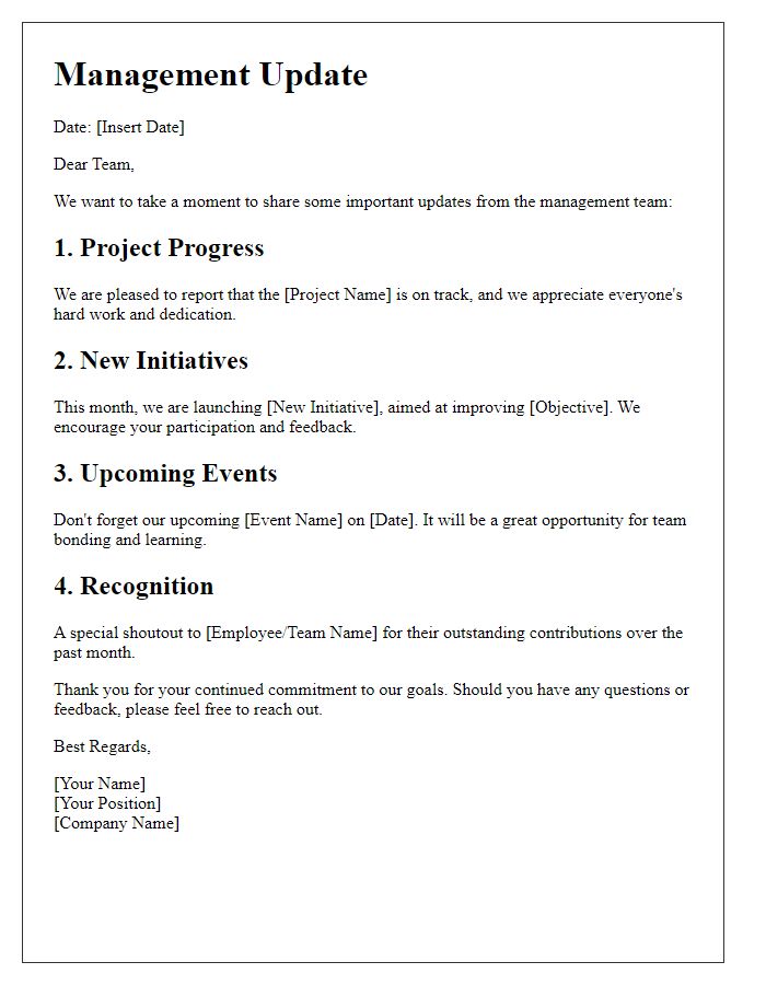 Letter template of management updates communication.