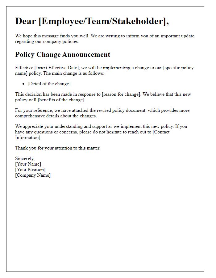 Letter template of policy change announcement.