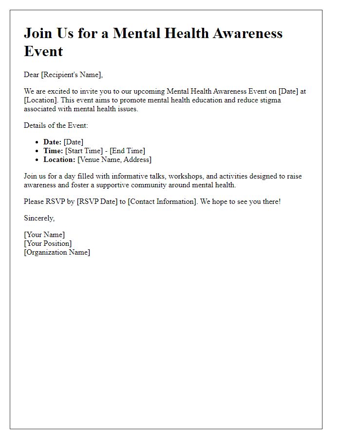 Letter template of invitation to mental health awareness events