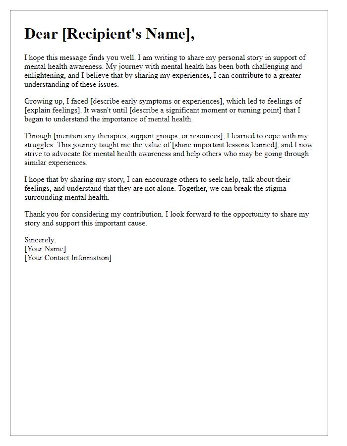 Letter template of personal story contribution for mental health awareness