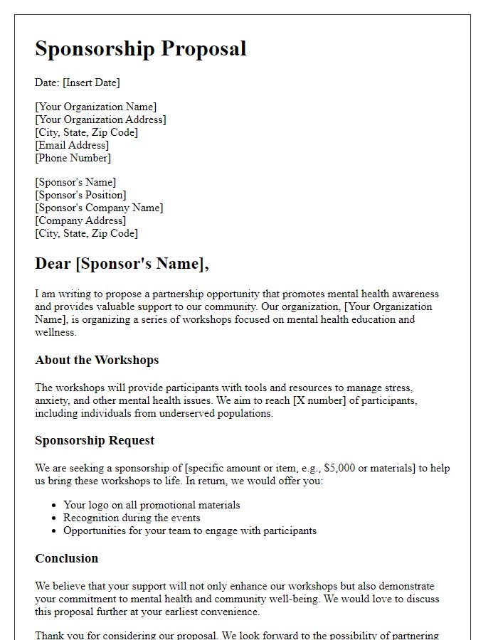 Letter template of sponsorship proposal for mental health workshops