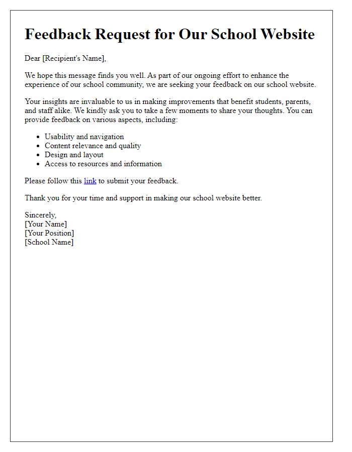 Letter template of school website feedback request