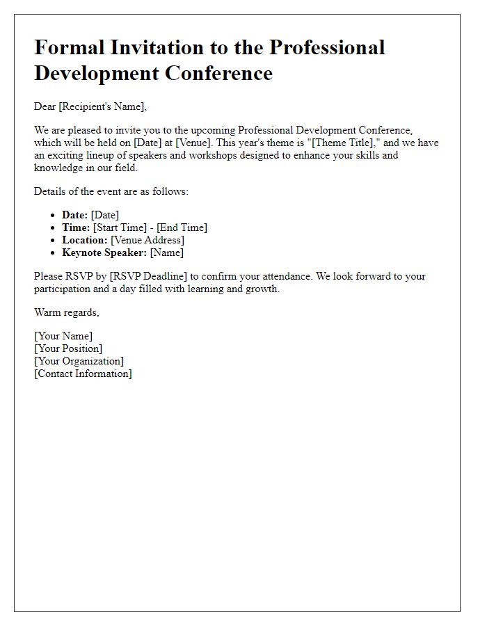 Letter template of formal invitation to a professional development conference.