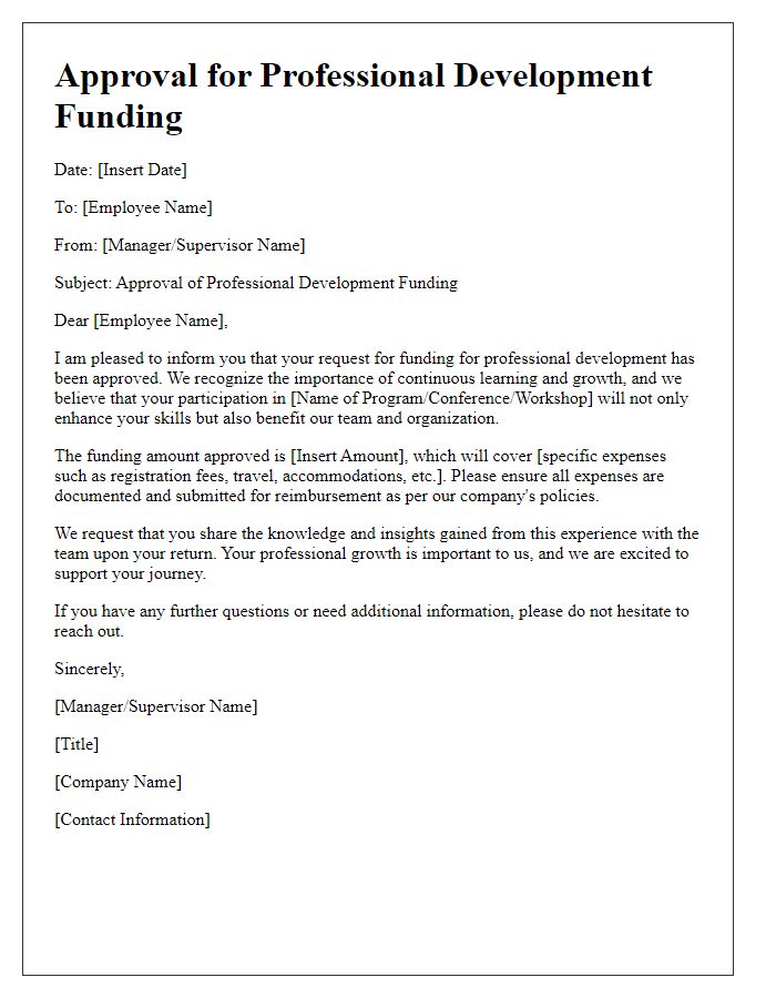 Letter template of approval for staff professional development funding