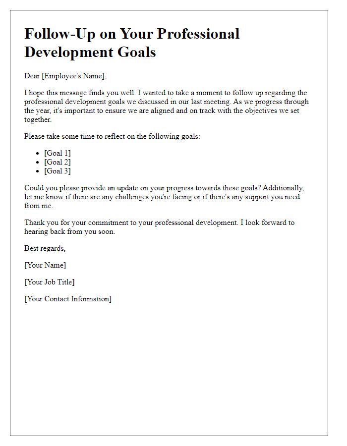 Letter template of follow-up on staff professional development goals