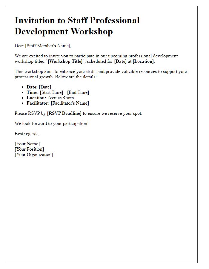 Letter template of invitation for staff professional development workshops