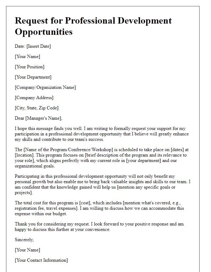 Letter template of request for staff professional development opportunities