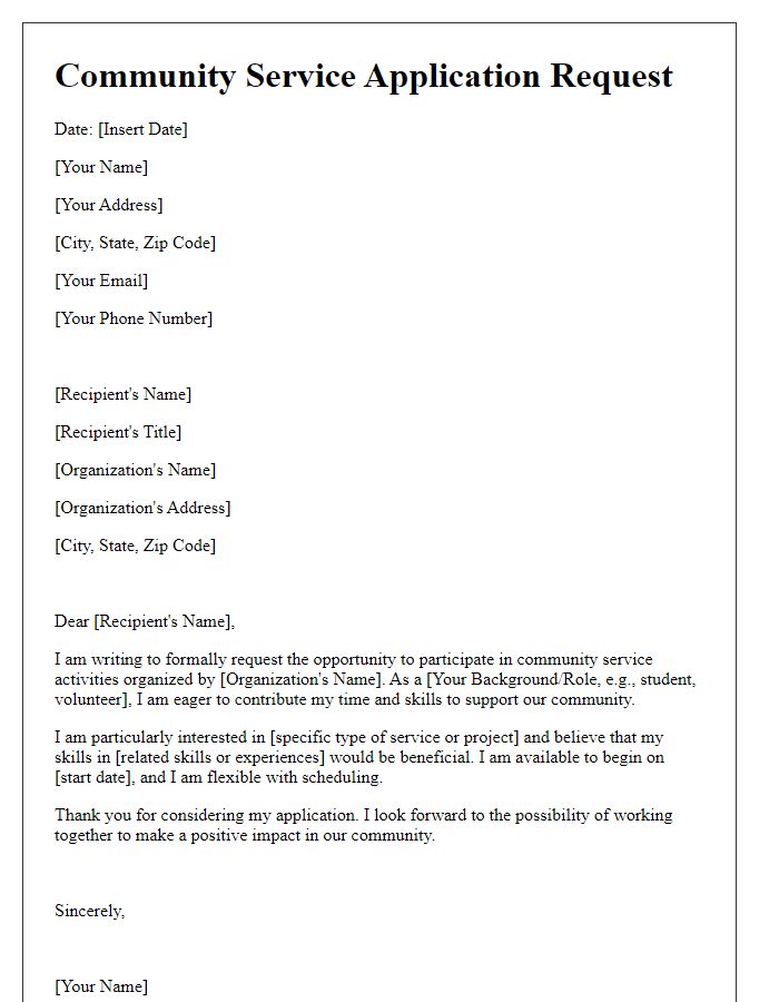Letter template of community service application request