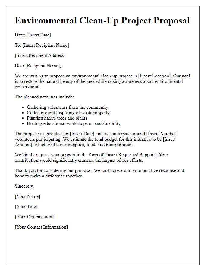 Letter template of environmental clean-up project proposal