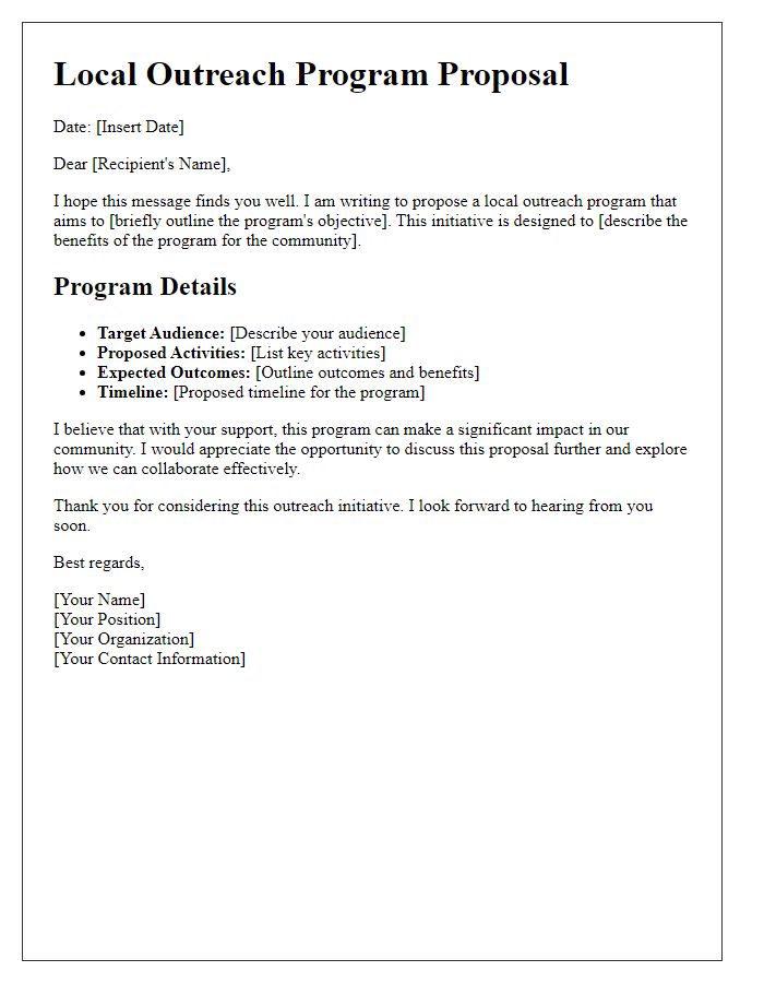 Letter template of local outreach program suggestion