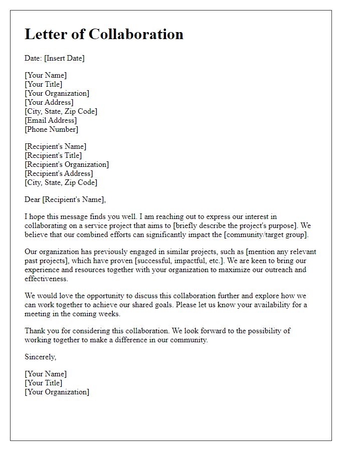 Letter template of service project collaboration