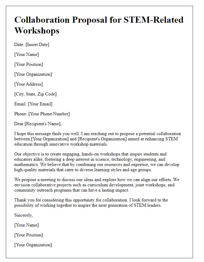 Letter template of collaboration proposal for STEM-related materials for workshops