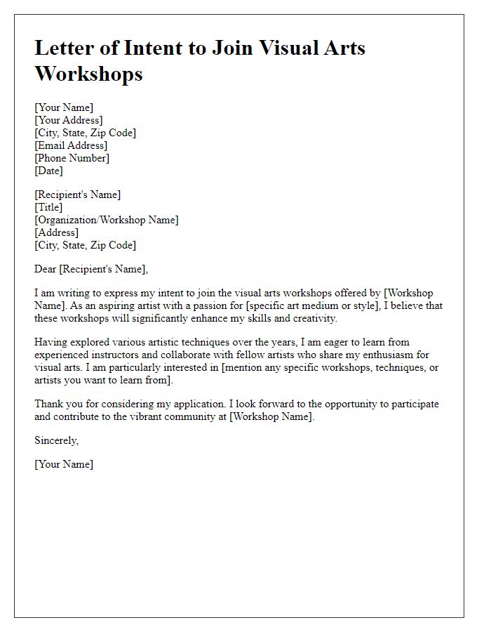 Letter template of intent to join visual arts workshops