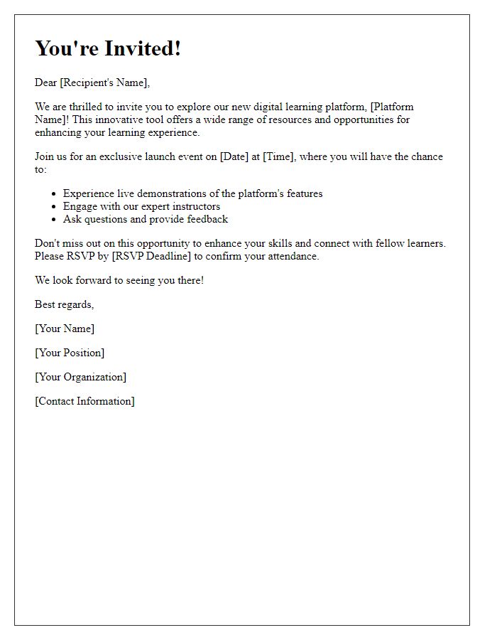 Letter template of invitation to explore a new digital learning platform