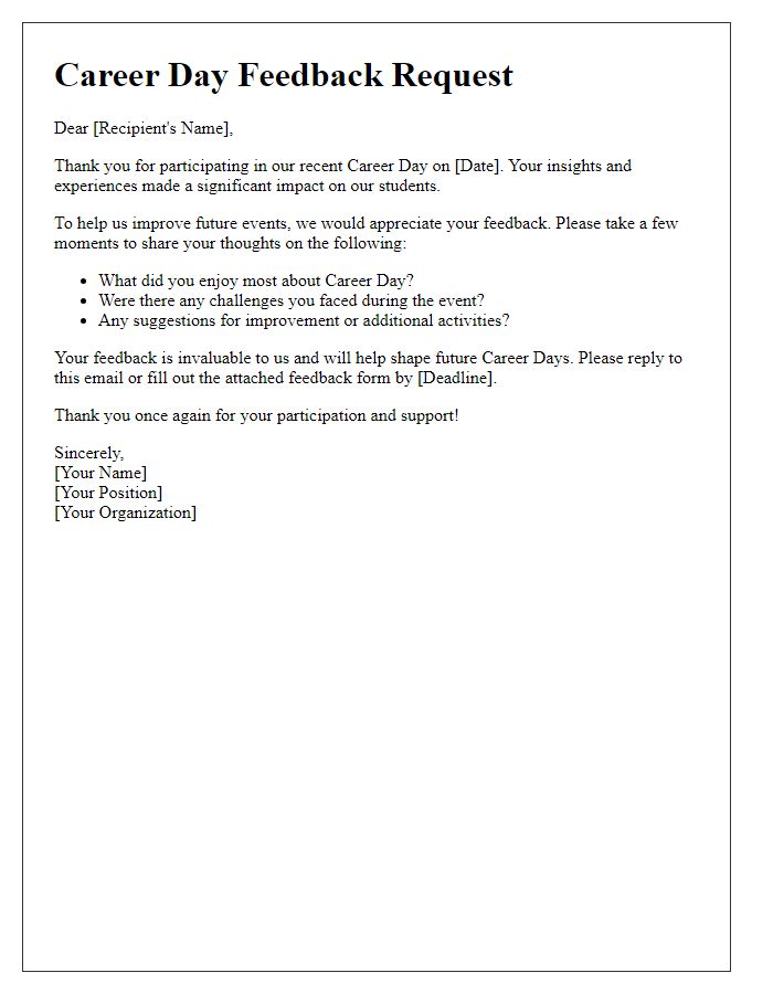 Letter template of Career Day Feedback Request
