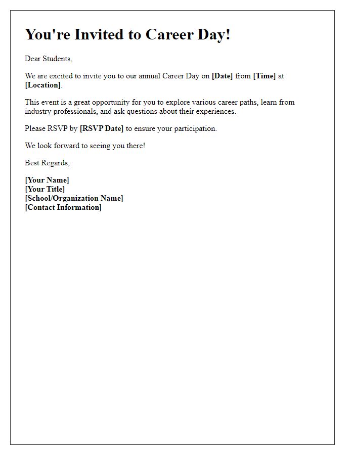 Letter template of Career Day Invitation to Students