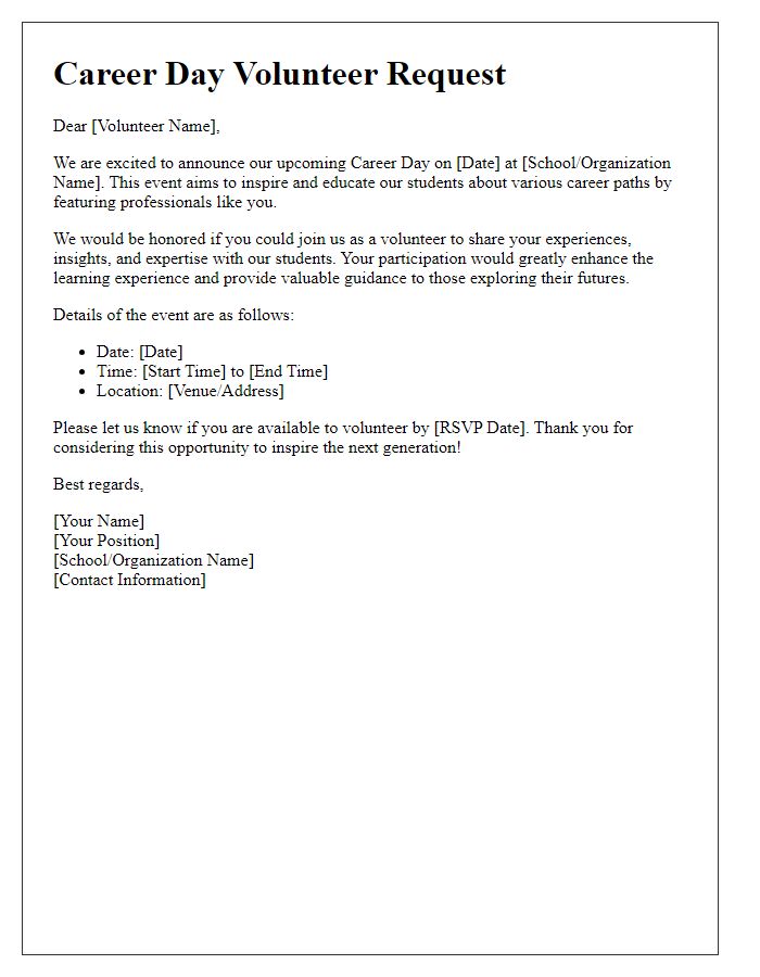 Letter template of Career Day Volunteer Request