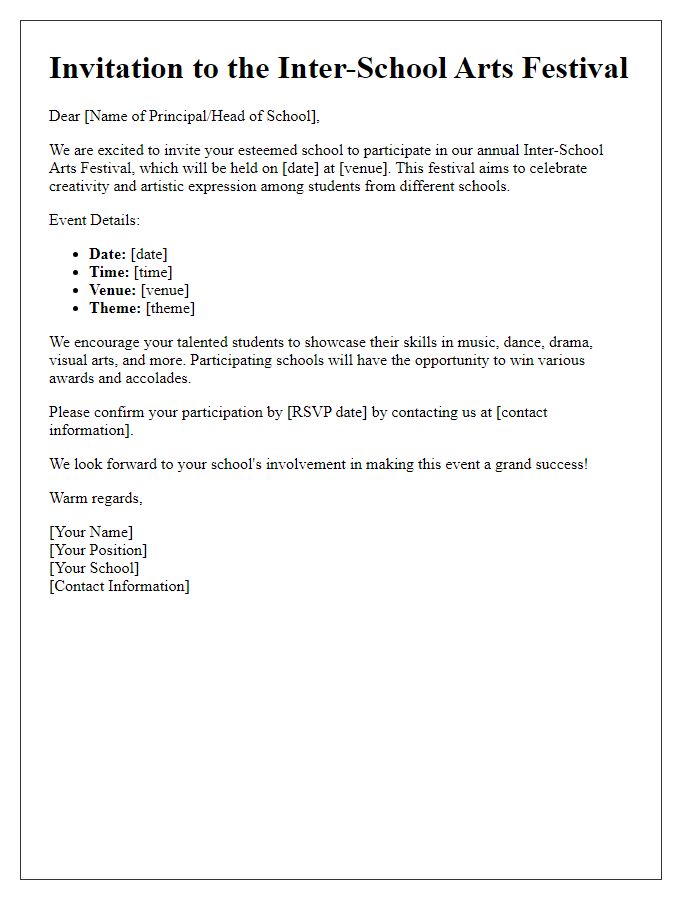 Letter template of Invitation for Inter-School Arts Festival