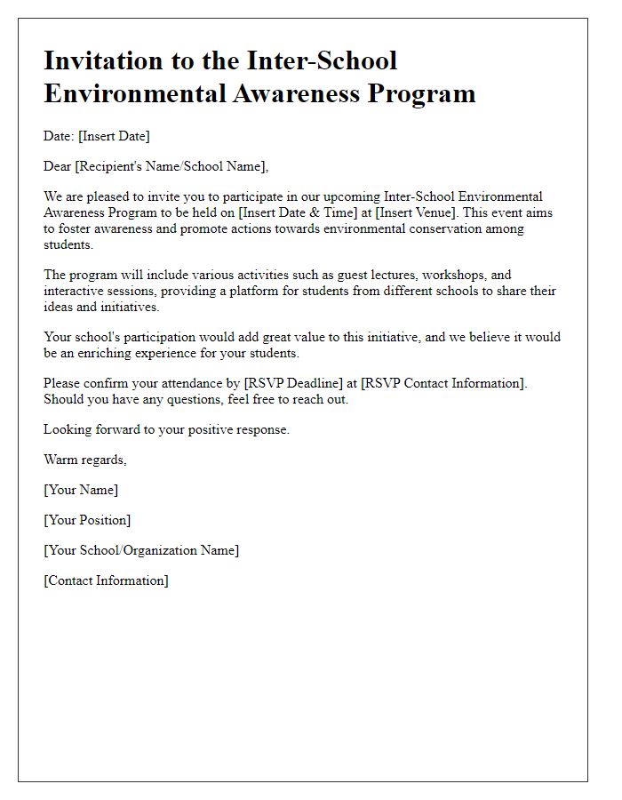 Letter template of Invitation for Inter-School Environmental Awareness Program