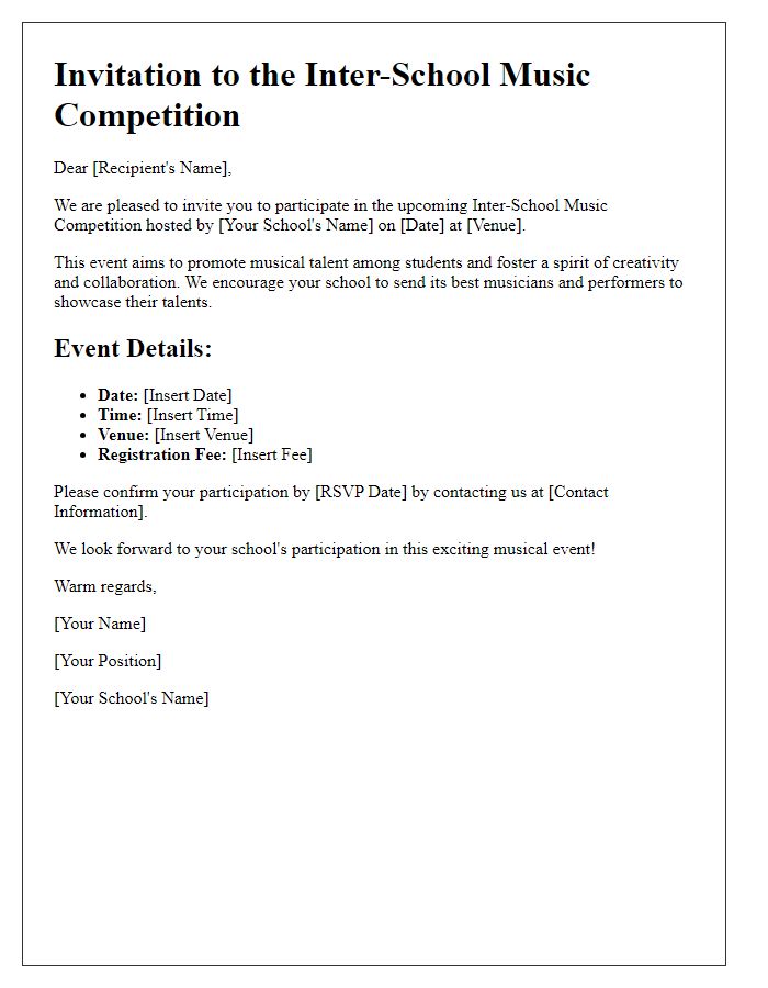 Letter template of Invitation for Inter-School Music Competition